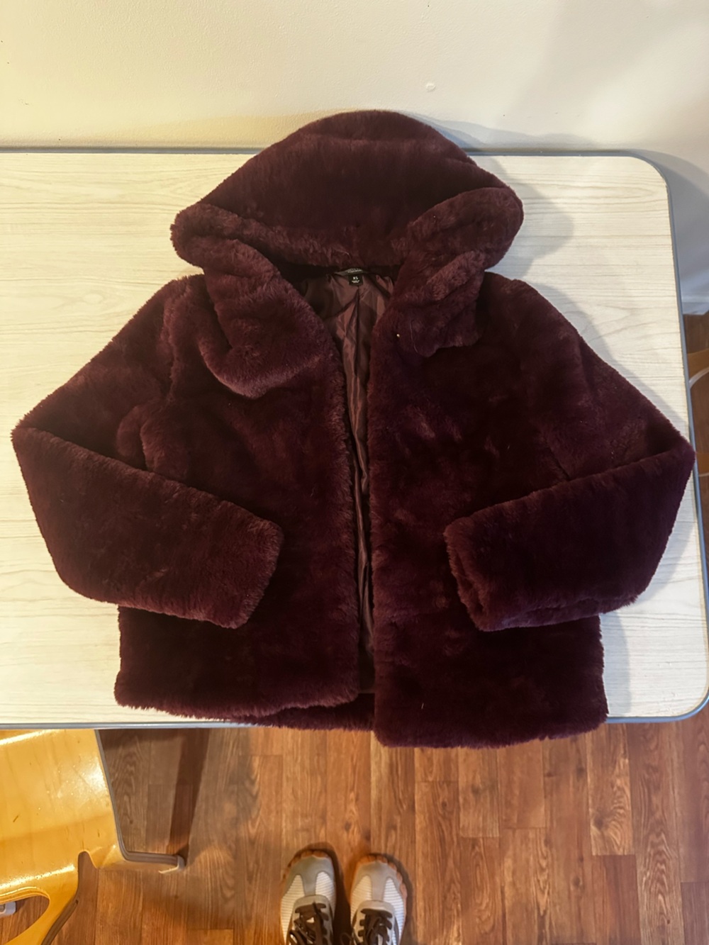 Womans Faux Fur Hooded Coat in Deep Burgundy - Stylish Winter Jacket